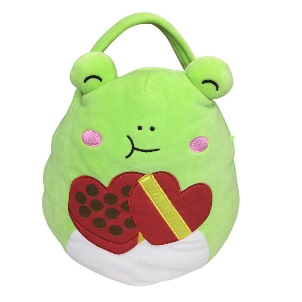 Squishmallows Wendy Valentine's Frog Soft Plush Green Handle Bucket Basket